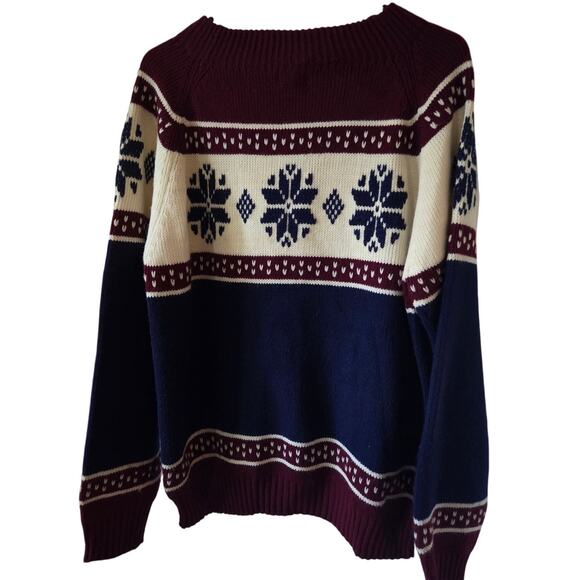 Vintage Large Mens Fair Isle Red Blue Sweater Snowflake The Mens Shop - Picture 2 of 6